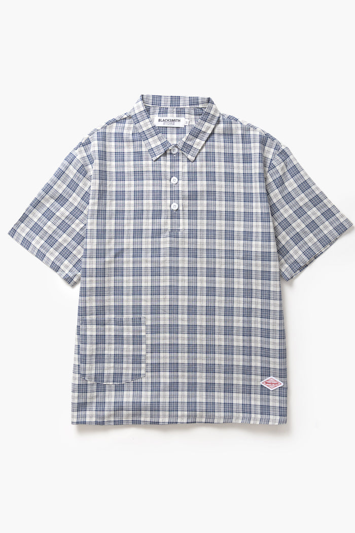 Blacksmith - Short Sleeved Popover Shirt - Navy Plaid