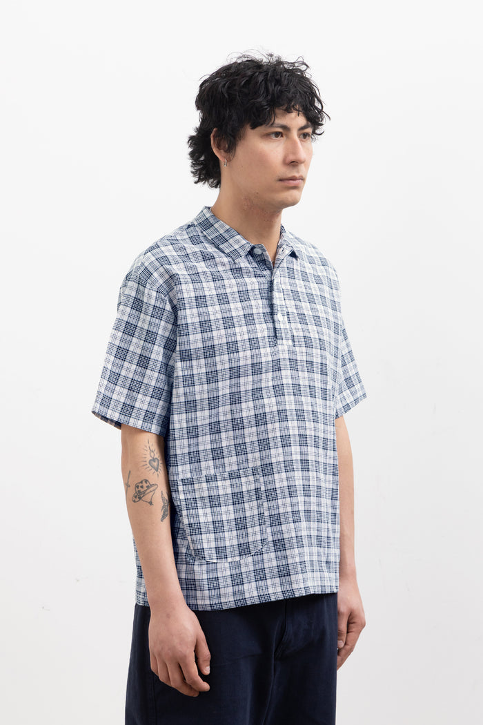 Blacksmith - Short Sleeved Popover Shirt - Navy Plaid