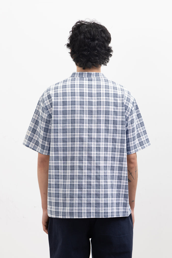 Blacksmith - Short Sleeved Popover Shirt - Navy Plaid