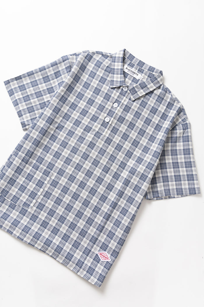 Blacksmith - Short Sleeved Popover Shirt - Navy Plaid