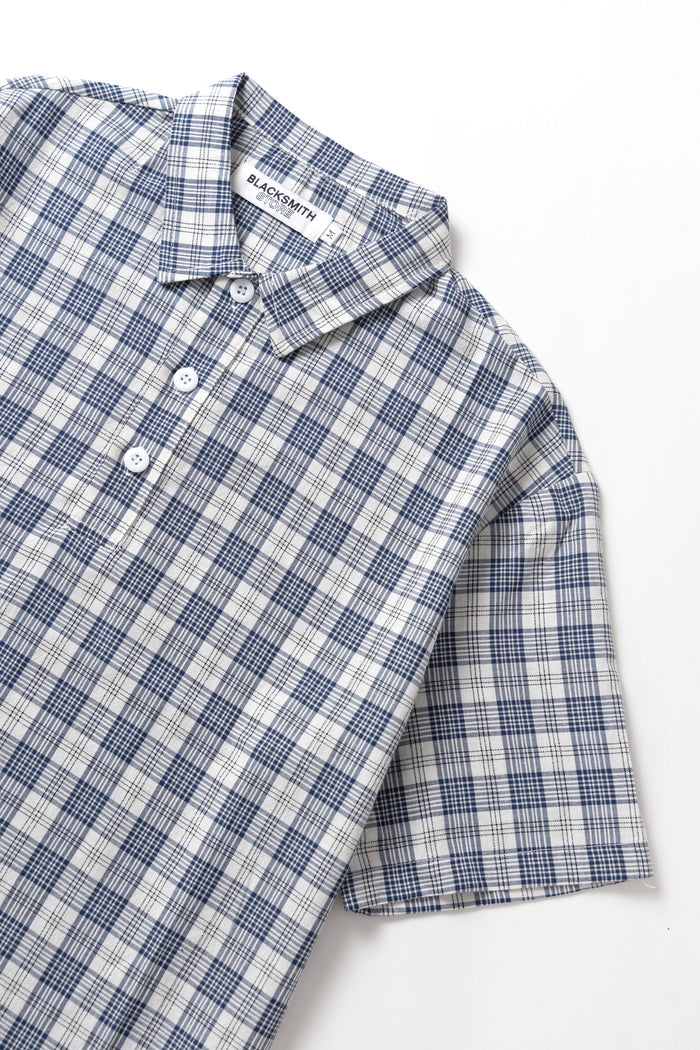 Blacksmith - Short Sleeved Popover Shirt - Navy Plaid