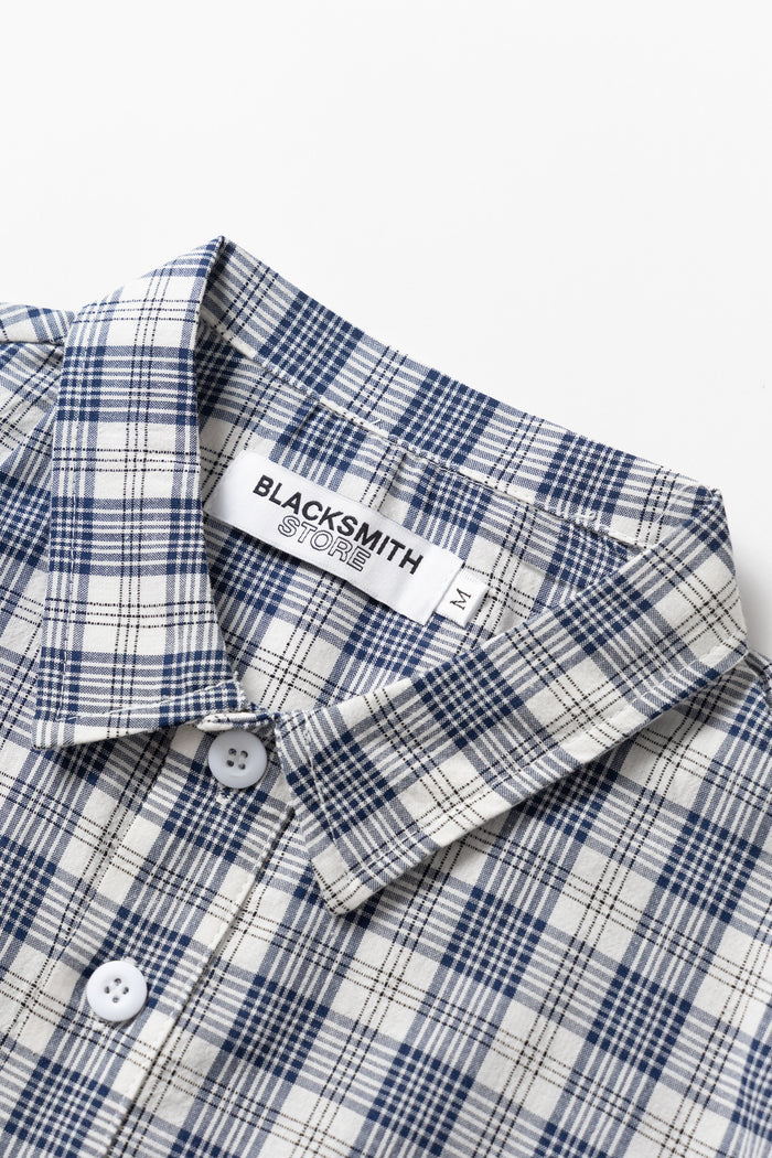 Blacksmith - Short Sleeved Popover Shirt - Navy Plaid