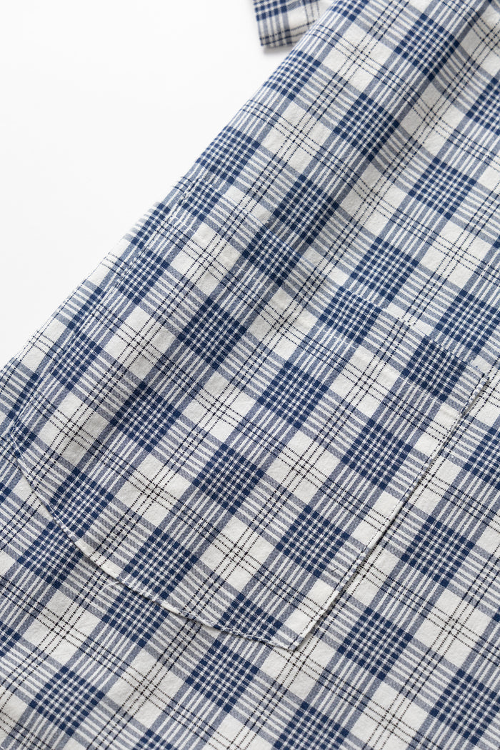 Blacksmith - Short Sleeved Popover Shirt - Navy Plaid