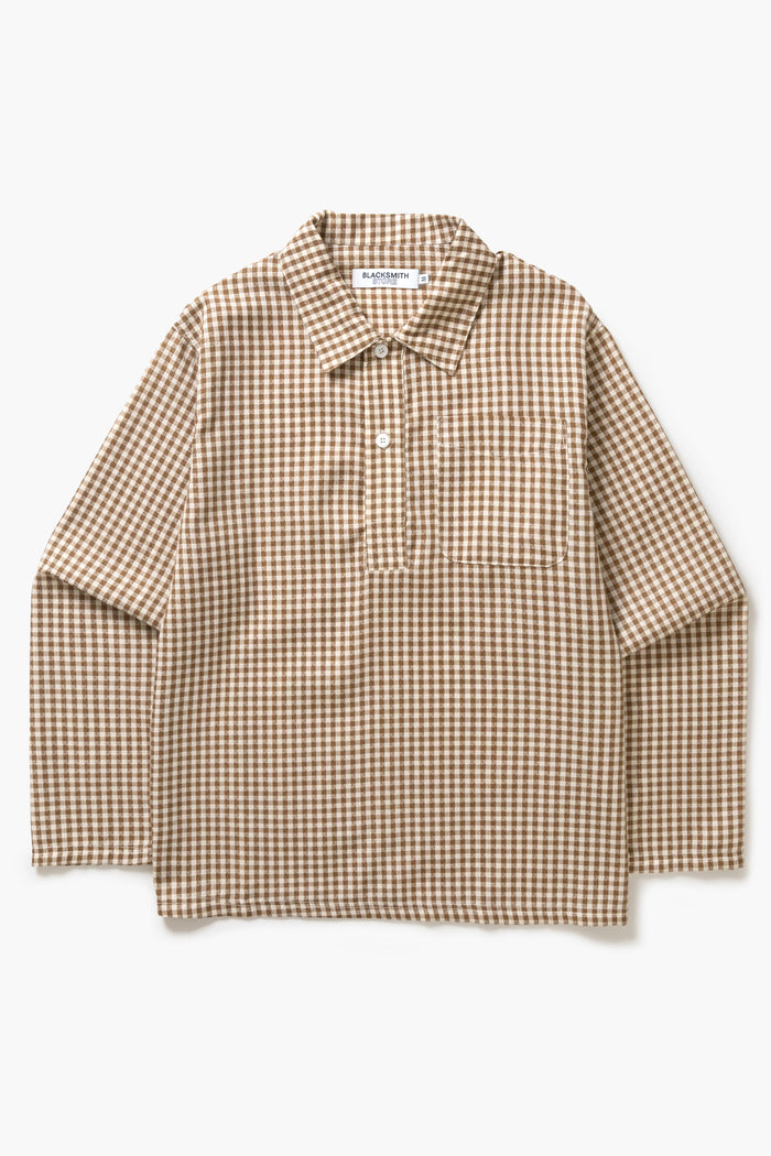 Blacksmith - Two Button Popover Shirt - Brown Gingham