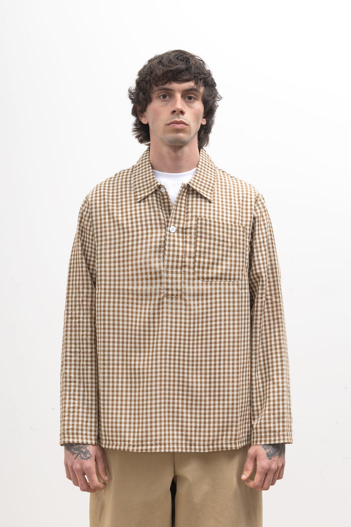 Blacksmith - Two Button Popover Shirt - Brown Gingham