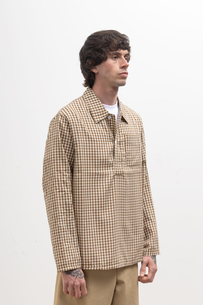 Blacksmith - Two Button Popover Shirt - Brown Gingham