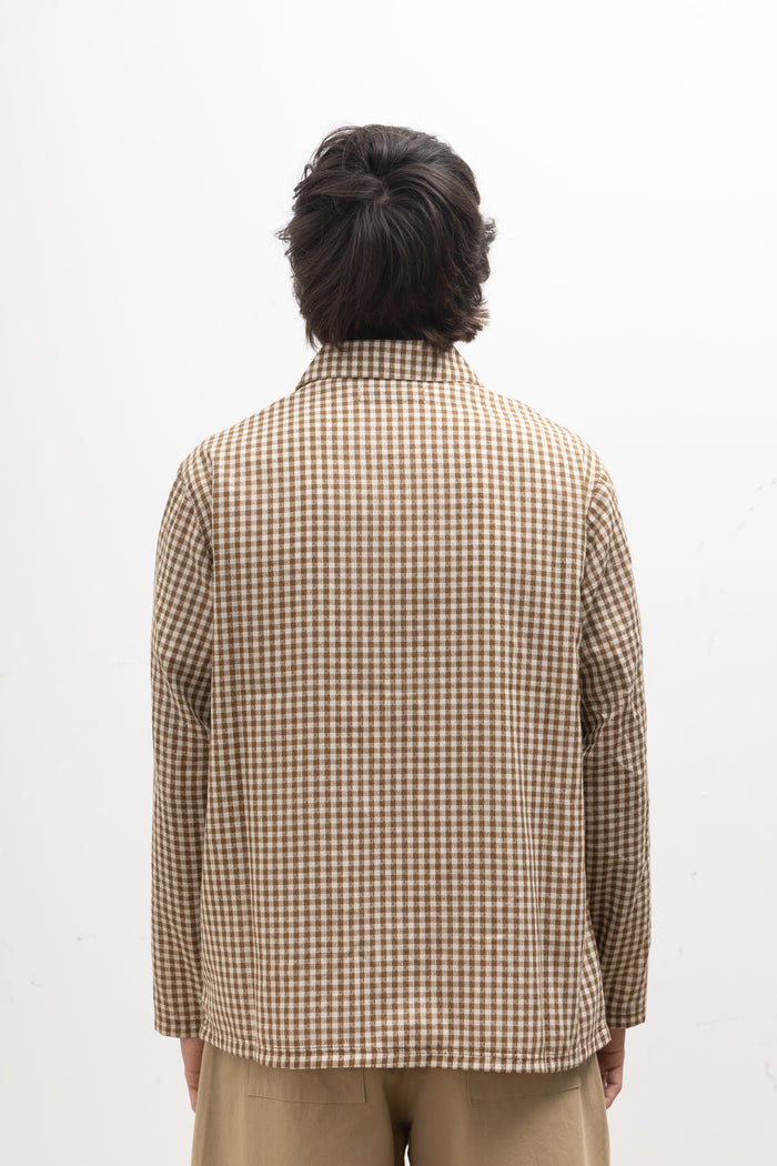 Blacksmith - Two Button Popover Shirt - Brown Gingham