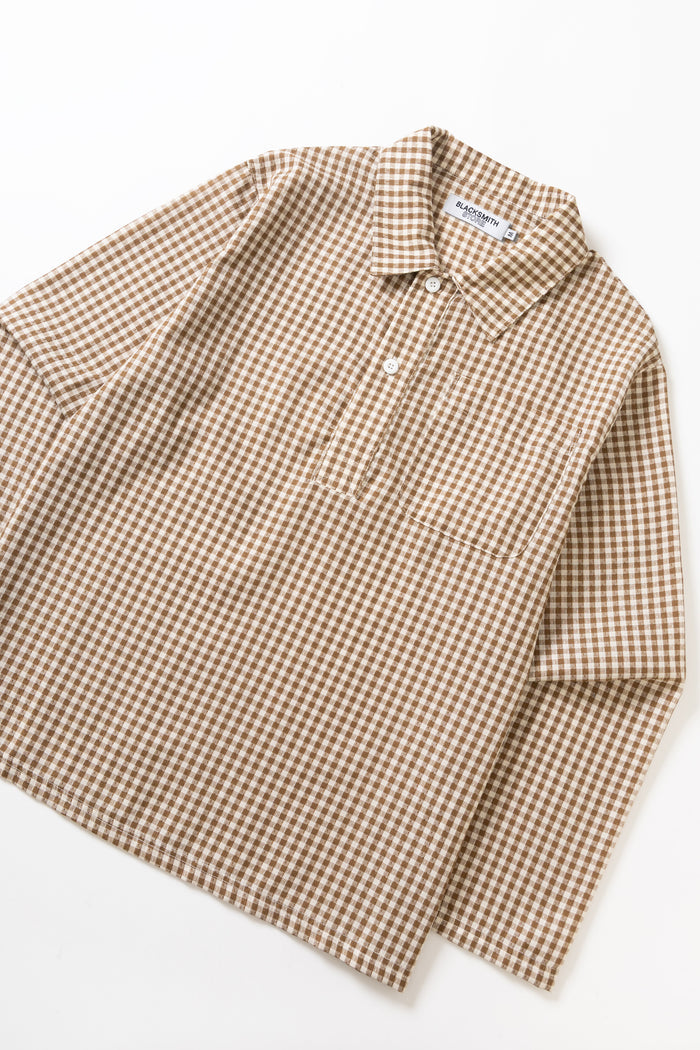 Blacksmith - Two Button Popover Shirt - Brown Gingham