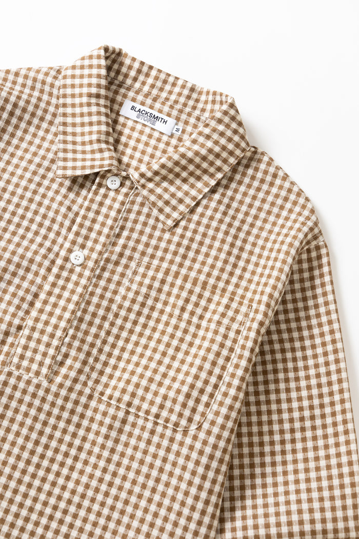 Blacksmith - Two Button Popover Shirt - Brown Gingham