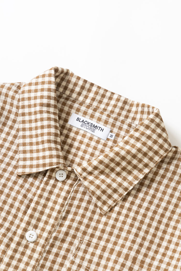 Blacksmith - Two Button Popover Shirt - Brown Gingham