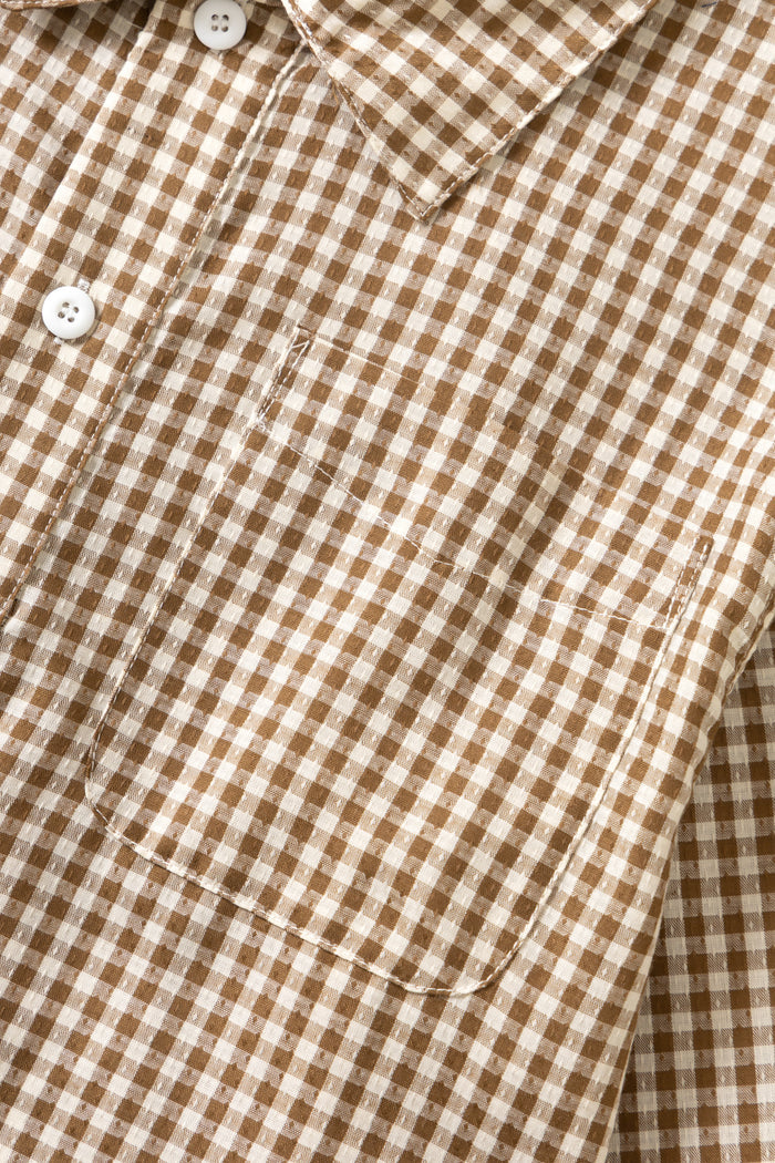 Blacksmith - Two Button Popover Shirt - Brown Gingham