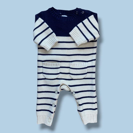 blue/tan Gap knit romper, 0-3