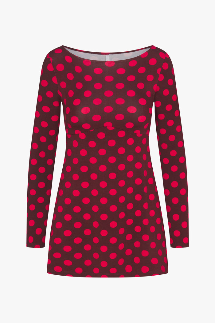 BOATNECK DRESS IN SCARLET DOT