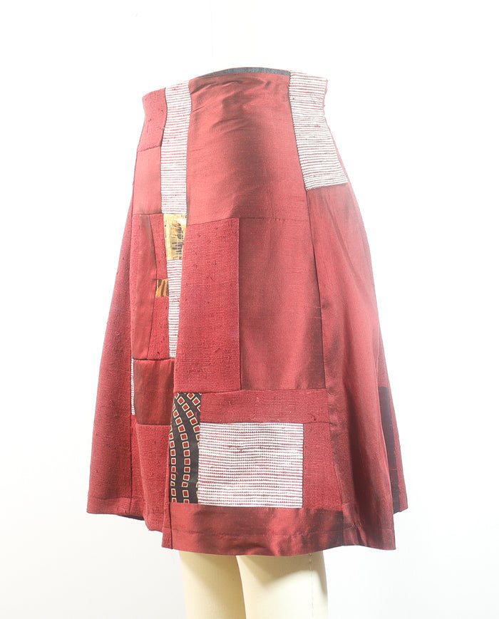 Burgundy Silk Patchwork Skirt