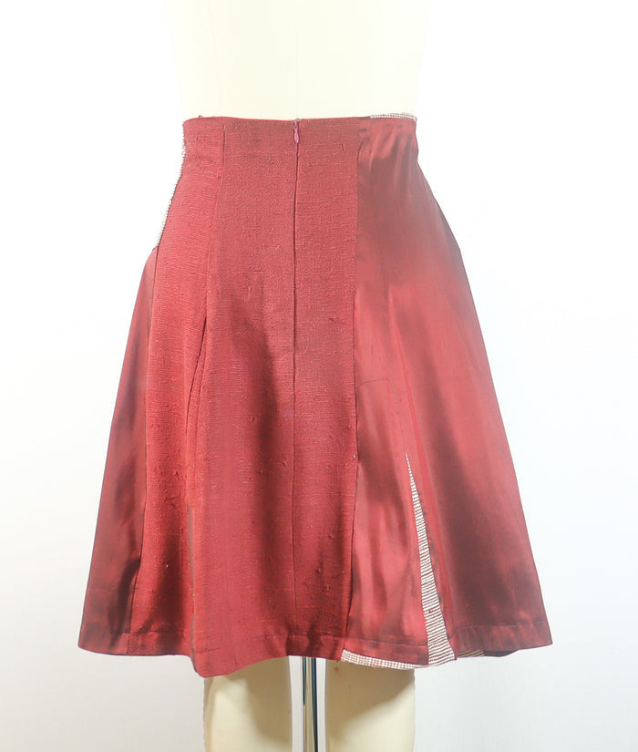 Burgundy Silk Patchwork Skirt