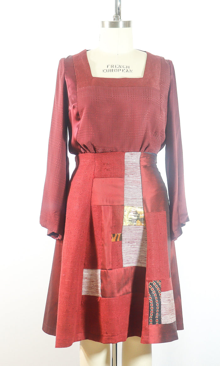 Burgundy Silk Patchwork Skirt