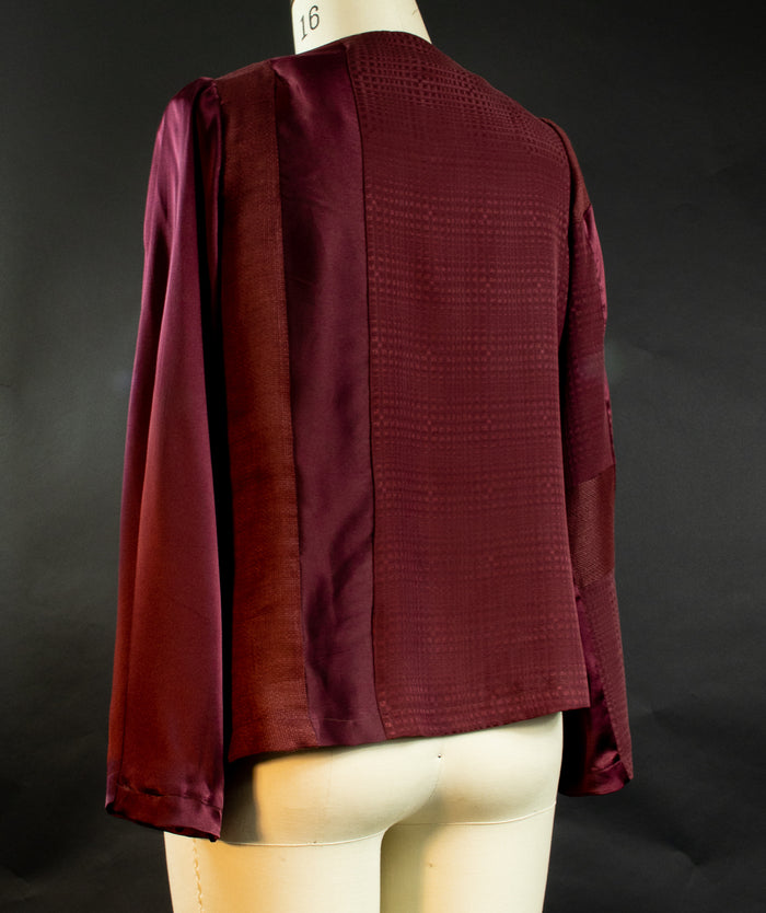 Burgundy Silk Square Neck Patchwork Top