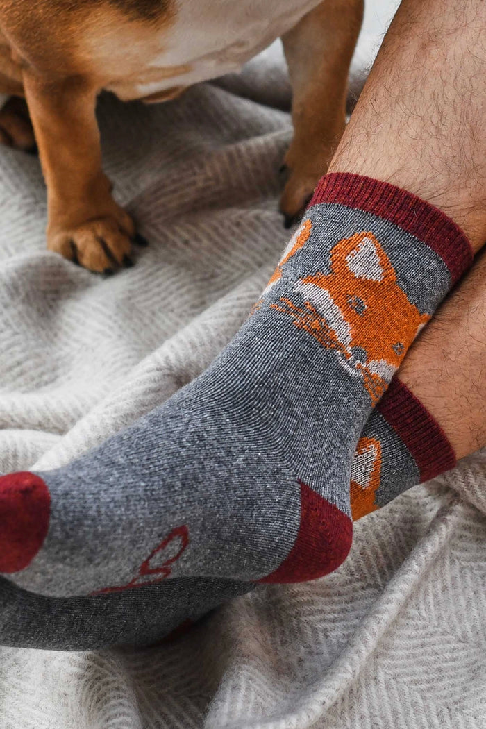 Catherine Tough Men's Lambswool  Fox Face Ankle Socks