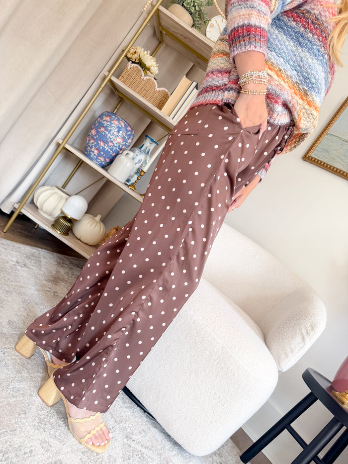 Twentifourth Chocolate Polka Dot Satin Pant – women's bottoms