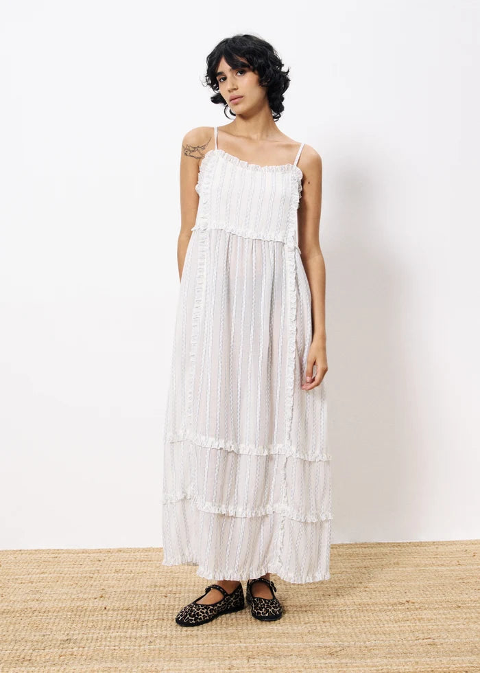 FRNCH CLIO WHITE MAXI DRESS – A PRINTED COTTON MAXI WITH ROMANTIC RUFFLES AND A BREEZY FIT