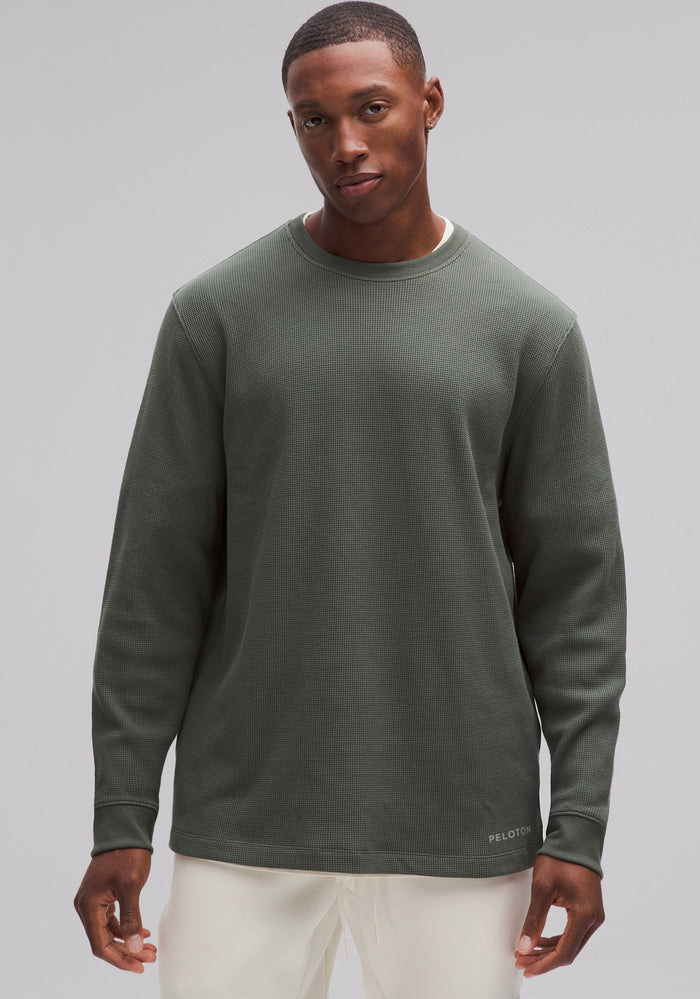 Cotton-Blend Waffle Knit Long-Sleeve Shirt