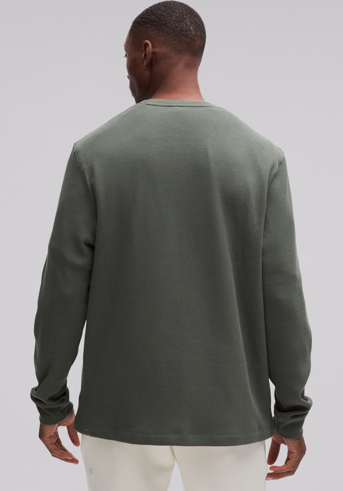 Cotton-Blend Waffle Knit Long-Sleeve Shirt