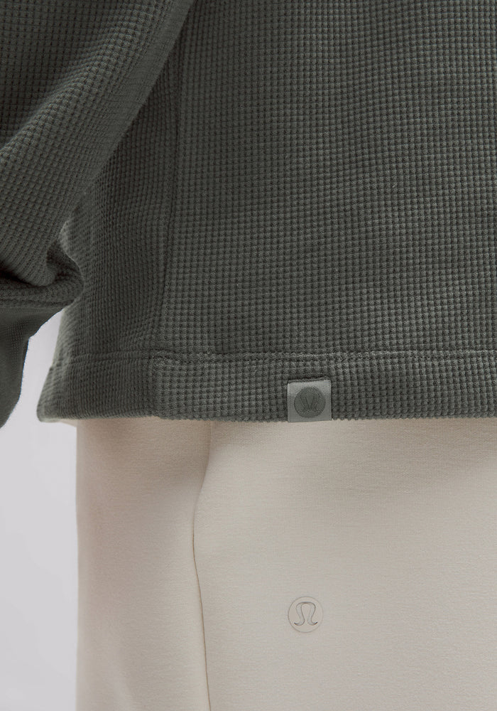 Cotton-Blend Waffle Knit Long-Sleeve Shirt