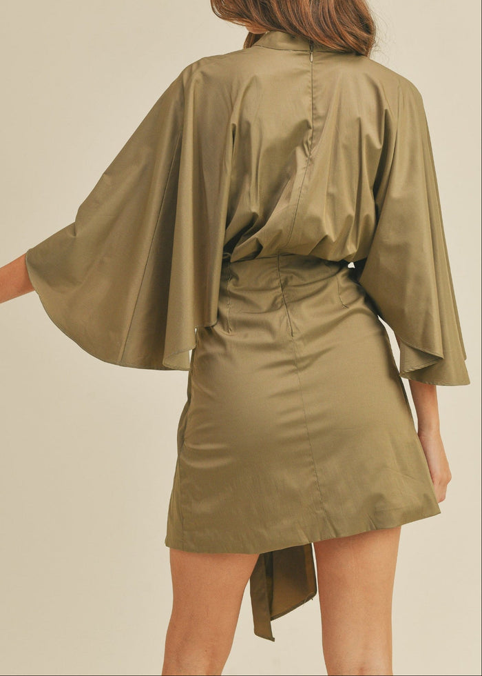 MABLE THE SATIN FRONT DRAPED MINI DRESS – A LUXE, PLEATED SILHOUETTE WITH A FLATTERING DEEP V-NECKLINE