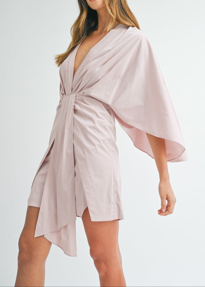 MABLE THE SATIN FRONT DRAPED MINI DRESS – A LUXE, PLEATED SILHOUETTE WITH A FLATTERING DEEP V-NECKLINE