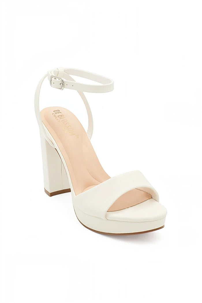 RSG Formals DeBlossom Jane white open-toe block heels with an adjustable ankle strap and matte finish