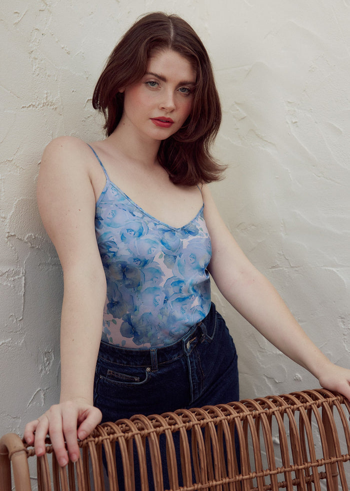 FLORA FLORAL PRINT SILK-VISCOSE CAMI TOP