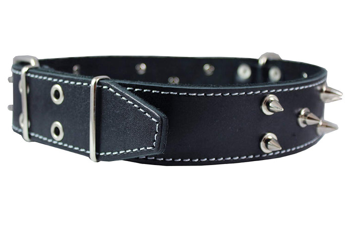 Dogs My Love Real Leather Spiked Dog Collar Spikes, 1.85" Wide. Fits 22"-26" Neck, XLarge Breeds