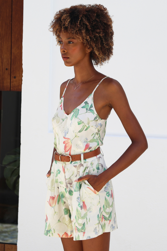 FLORA FLORAL PRINT LINEN SHORTS