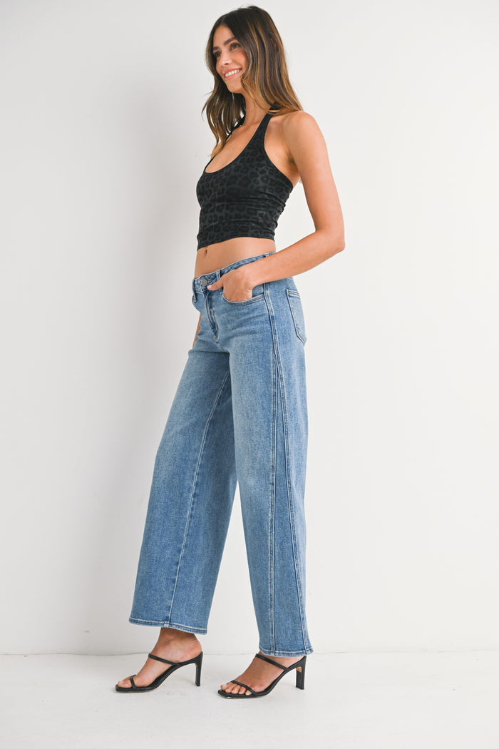 JUST BLACK DENIM SEAMED WIDE LEG JEANS – LOW RISE