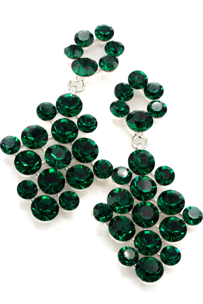 Green gemstone earrings on a white background / Pageant + Formal Earrings