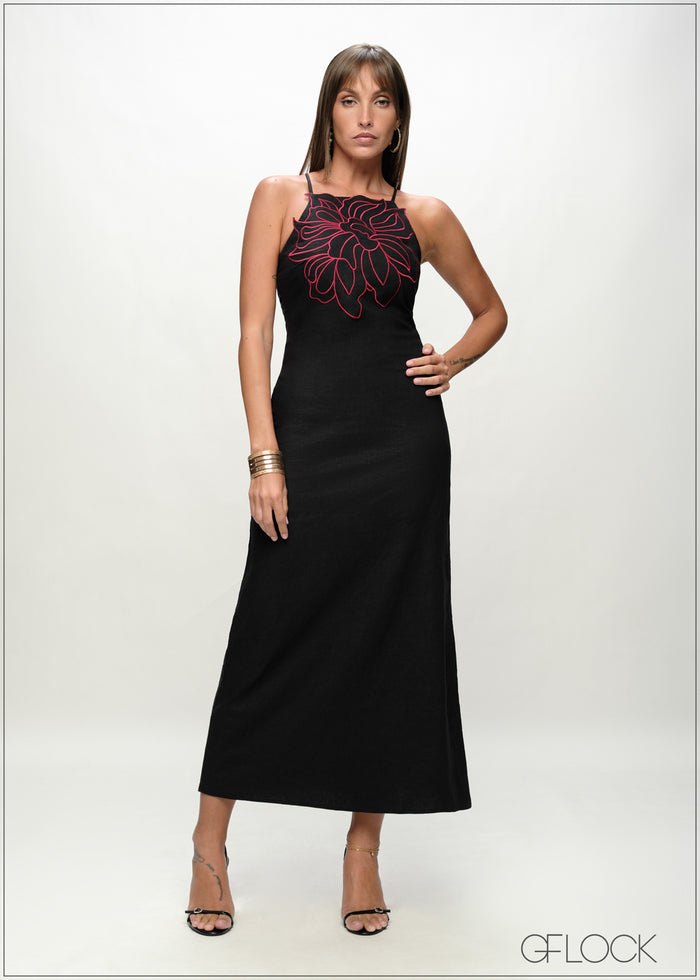 Embroidery Detail Midi Dress - 090226