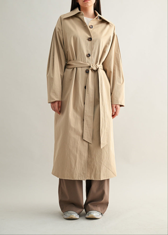 MABLE LONG BUTTON DOWN TRENCH COAT – KHAKI