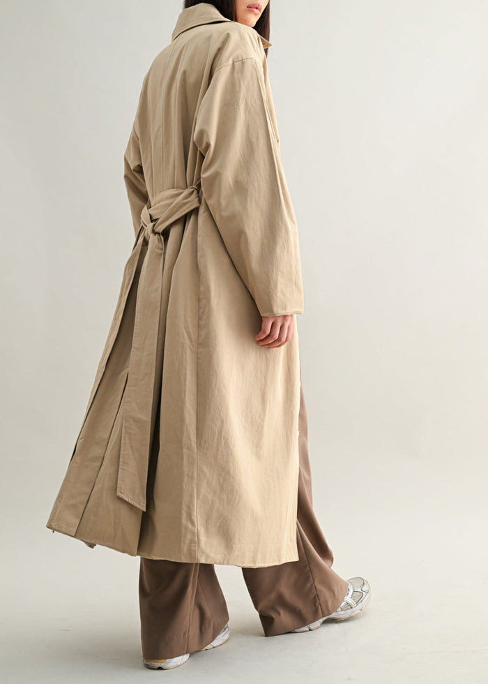 MABLE LONG BUTTON DOWN TRENCH COAT – KHAKI