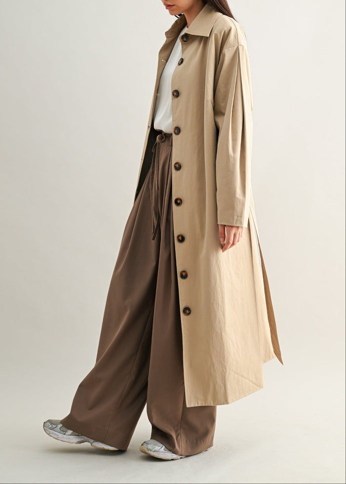 MABLE LONG BUTTON DOWN TRENCH COAT – KHAKI