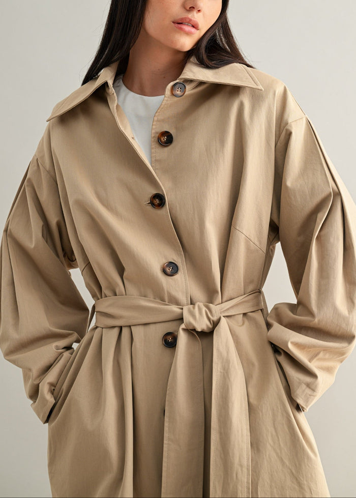 MABLE LONG BUTTON DOWN TRENCH COAT – KHAKI