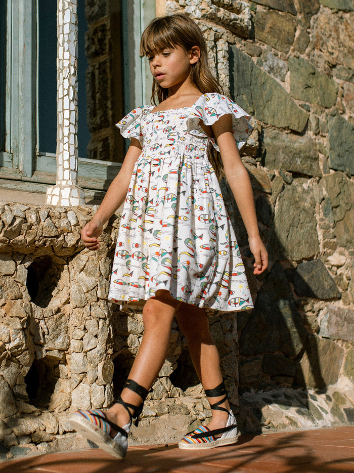 Flutter Sleeve Smocked Dress