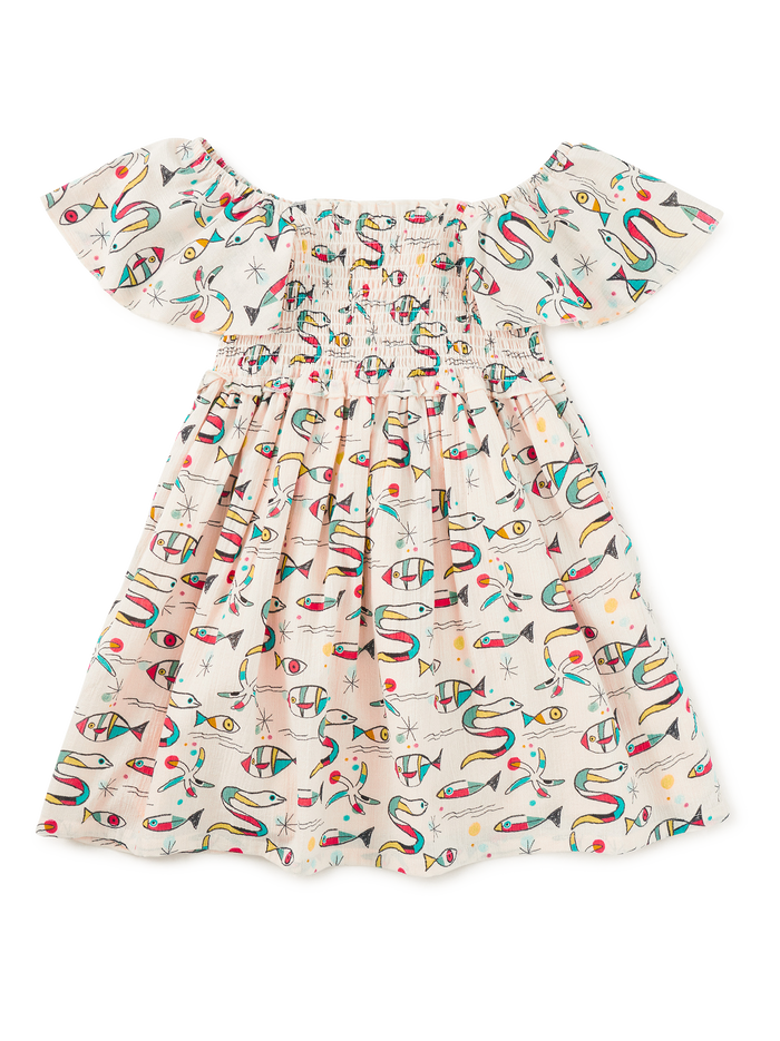 Flutter Sleeve Smocked Dress