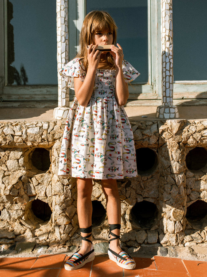 Flutter Sleeve Smocked Dress