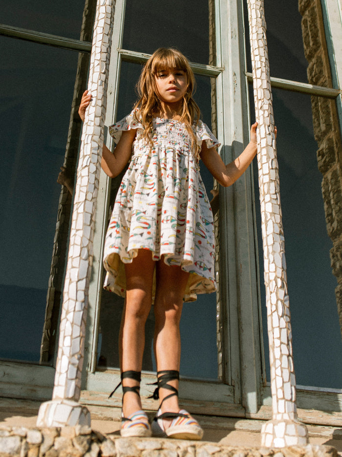 Flutter Sleeve Smocked Dress