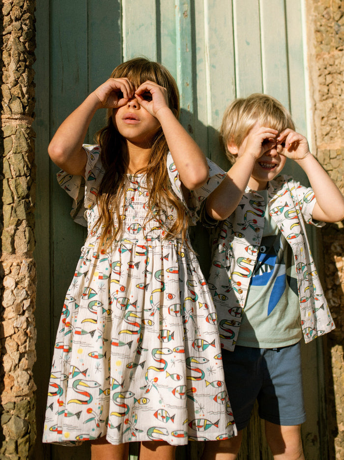 Flutter Sleeve Smocked Dress
