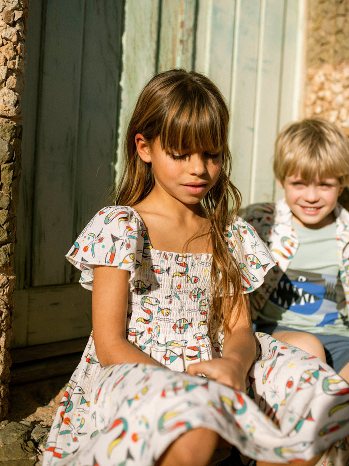 Flutter Sleeve Smocked Dress