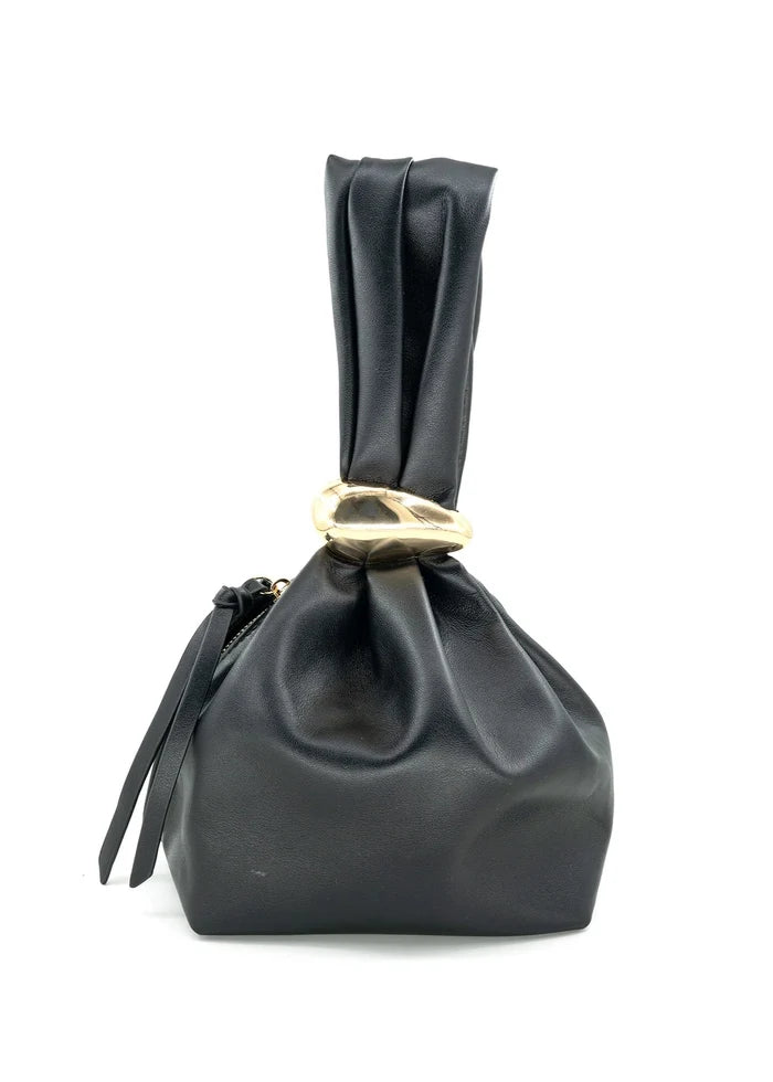BC FAUX LEATHER WRISTLET HANDBAG – BLACK PU MINI BAG
