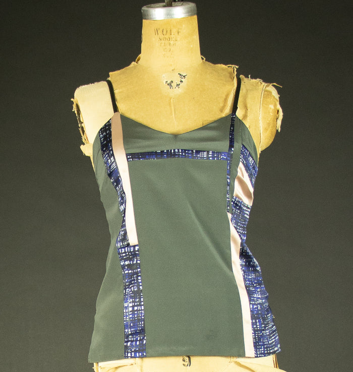 Grey Patchwork Stretch Silk Camisole