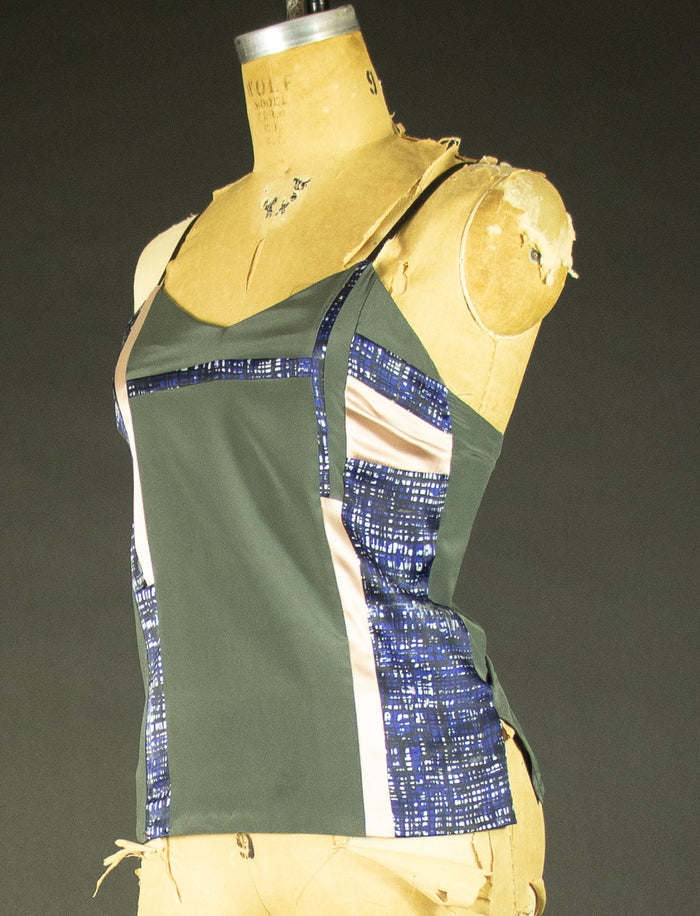 Grey Patchwork Stretch Silk Camisole