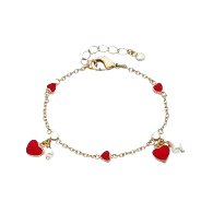 Heart and Pearl Dangle Bracelet